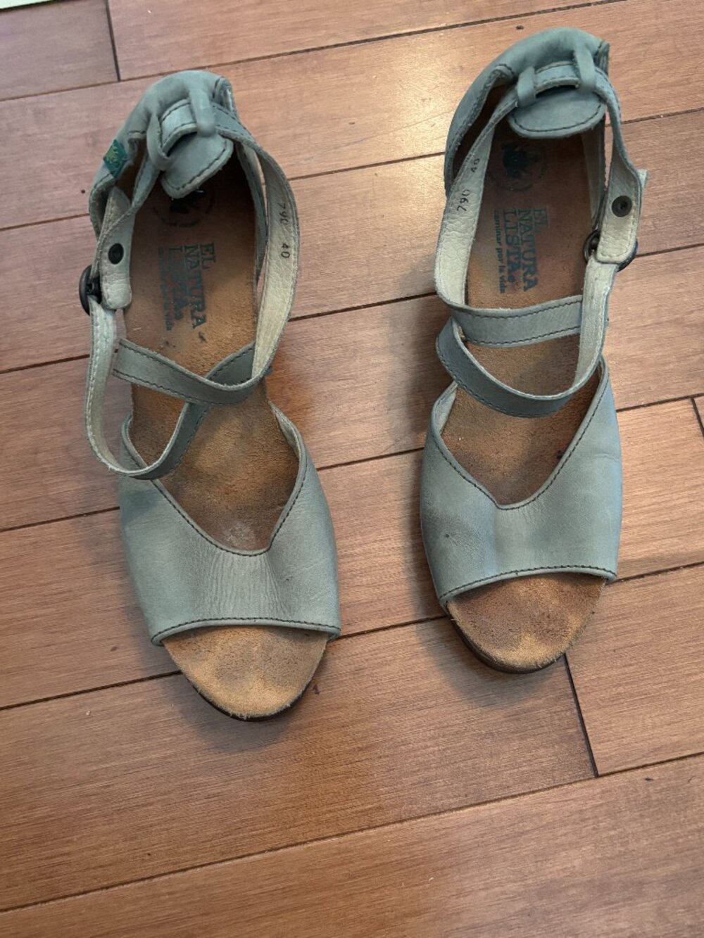El Naturalista Sage Green Straw Heel Sandals EU 40 (US 9)